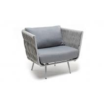  "Монако" кресло плетеное из роупа, каркас алюминий светло-серый (RAL7035) муар, роуп светло-серый 40 мм, ткань светло-серая, фото 2 