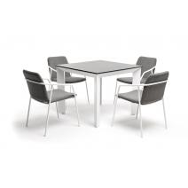  "Венето" обеденная группа на 4 персоны со стульями "Марокко", каркас белый, роуп серый, фото 1 