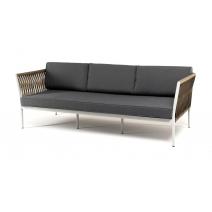  "Касабланка" диван 3-местный плетеный из роупа, каркас алюминий светло-серый (RAL7035) муар, роуп серо-коричневый 23мм, ткань серая 017, фото 1 