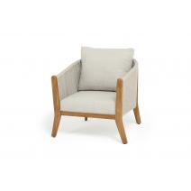  "Сидней" кресло плетеное из роупа, основание тик, каркас алюминий бежевый, роуп бежевый, ткань бежевая, фото 1 