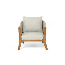  "Сидней" кресло плетеное из роупа, основание тик, каркас алюминий бежевый, роуп бежевый, ткань бежевая, фото 2 