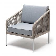  "Канны" кресло плетеное из роупа, каркас алюминий светло-серый (RAL7035) муар, роуп серый меланж круглый, ткань светло-серая, фото 1 