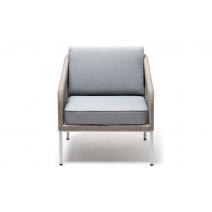  "Канны" кресло плетеное из роупа, каркас алюминий светло-серый (RAL7035) муар, роуп серый меланж круглый, ткань светло-серая, фото 2 