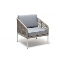  "Канны" кресло плетеное из роупа, каркас алюминий светло-серый (RAL7035) муар, роуп серый меланж круглый, ткань светло-серая, фото 3 