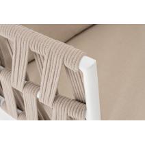  "Диего" кресло плетеное из роупа, каркас алюминий белый муар, роуп бежевый круглый, ткань бежевая 052, фото 4 
