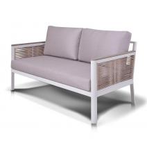  "Сан Ремо" диван 2-местный плетеный из роупа, каркас алюминий белый, роуп бежевый, ткань бежевая, фото 1 