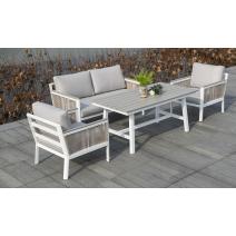  "Сан Ремо" диван 2-местный плетеный из роупа, каркас алюминий белый, роуп бежевый, ткань бежевая, фото 6 