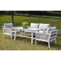  "Сан Ремо" диван 2-местный плетеный из роупа, каркас алюминий белый, роуп бежевый, ткань бежевая, фото 7 