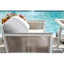  "Сан Ремо" диван 2-местный плетеный из роупа, каркас алюминий белый, роуп бежевый, ткань бежевая, фото 8 