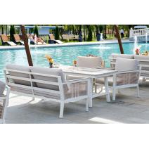  "Сан Ремо" диван 2-местный плетеный из роупа, каркас алюминий белый, роуп бежевый, ткань бежевая, фото 11 