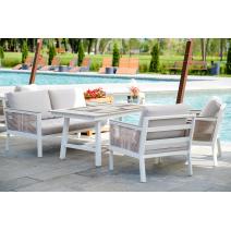  "Сан Ремо" диван 2-местный плетеный из роупа, каркас алюминий белый, роуп бежевый, ткань бежевая, фото 14 