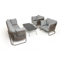  "Багамы" лаунж-зона 5-местная плетеная из роупа (веревки), каркас алюминиевый бежево-серый, роуп серо-коричневый, фото 5 