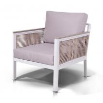  "Сан Ремо" кресло плетеное из роупа садовое, каркас алюминий белый, роуп бежевый, ткань бежевая, фото 1 