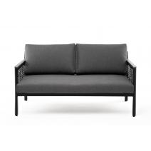  "Сан Ремо" диван 2-местный плетеный из роупа, каркас алюминий темно-серый, роуп серый, ткань серая, фото 2 