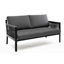  "Сан Ремо" диван 2-местный плетеный из роупа, каркас алюминий темно-серый, роуп серый, ткань серая, фото 3 