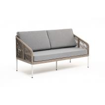  "Канны" диван 2-местный плетеный из роупа, каркас алюминий светло-серый (RAL7035) шагрень, роуп серый меланж круглый, ткань светло-серая, фото 3 