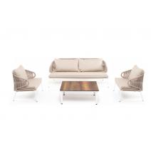  "Милан" лаунж-зона 5-местная плетеная из роупа (веревки), каркас алюминиевый белый, роуп бежевый, фото 1 