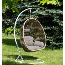  "Флоренция" подвесное кресло-кокон из искусственного ротанга, цвет соломенный с серой подушкой, фото 1 