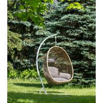  "Флоренция" подвесное кресло-кокон из искусственного ротанга, цвет соломенный с серой подушкой, фото 2 