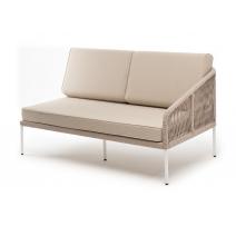  "Канны" левый модуль плетеный из роупа, каркас алюминий белый муар, роуп бежевый круглый, ткань бежевая 15052, фото 1 