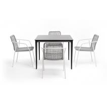  "Малага" обеденная группа на 4 персоны со стульями "Тунис", каркас белый, роуп светло-серый, фото 2 