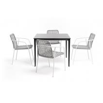  "Малага" обеденная группа на 4 персоны со стульями "Тунис", каркас белый, роуп светло-серый, фото 3 