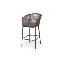  "Марсель" стул барный плетеный из роупа, каркас из стали коричневый (RAL8016) муар, роуп коричневый круглый, ткань темно-серая 027 NEW, фото 1 