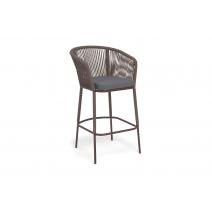  "Марсель" стул барный плетеный из роупа, каркас из стали коричневый (RAL8016) муар, роуп коричневый круглый, ткань темно-серая 027 NEW, фото 2 