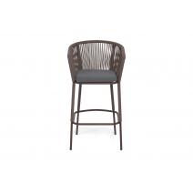  "Марсель" стул барный плетеный из роупа, каркас из стали коричневый (RAL8016) муар, роуп коричневый круглый, ткань темно-серая 027 NEW, фото 3 