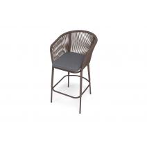  "Марсель" стул барный плетеный из роупа, каркас из стали коричневый (RAL8016) муар, роуп коричневый круглый, ткань темно-серая 027 NEW, фото 4 