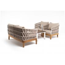  "Диего" лаунж-зона 4-местная плетеная из роупа со столиком "Канны" цвета "дуб", основание дуб, роуп бежевый, фото 3 