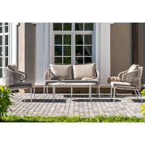  "Милан" лаунж-зона 4-местная плетеная из роупа (веревки), каркас алюминиевый белый, роуп бежевый, фото 1 