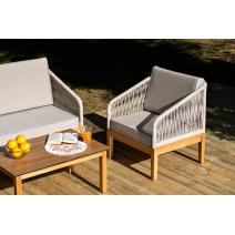  "Канны" кресло плетеное из роупа, основание дуб, роуп бежевый круглый, ткань бежевая 15052, фото 13 