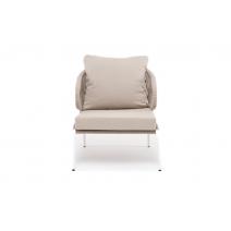  "Милан" кресло плетеное из роупа, каркас алюминий белый муар, роуп бежевый круглый, ткань бежевая 035, фото 3 