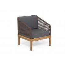  "Канны" кресло плетеное из роупа, основание дуб, роуп коричневый круглый, ткань темно-серая 027, фото 2 