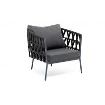  "Диего" кресло плетеное из роупа, каркас алюминий темно-серый (RAL7024) муар, роуп темно-серый круглый, ткань темно-серая 027, фото 2 