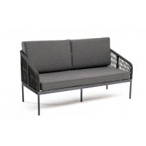  "Канны" диван 2-местный плетеный из роупа, каркас алюминий темно-серый (RAL7024) муар, роуп темно-серый круглый, ткань темно-серая 027, фото 3 