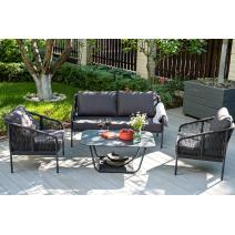  "Канны" диван 2-местный плетеный из роупа, каркас алюминий темно-серый (RAL7024) муар, роуп темно-серый круглый, ткань темно-серая 027, фото 4 