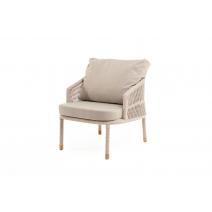  "Верона" кресло плетеное из роупа, каркас алюминий белый муар, роуп бежевый круглый, ткань бежевая 15052 высота посадки 43,5 см, фото 1 