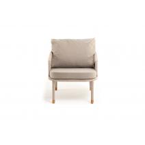  "Верона" кресло плетеное из роупа, каркас алюминий белый муар, роуп бежевый круглый, ткань бежевая 15052 высота посадки 43,5 см, фото 2 