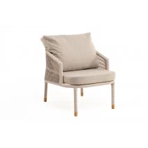  "Верона" кресло плетеное из роупа, каркас алюминий белый муар, роуп бежевый круглый, ткань бежевая 15052 высота посадки 43,5 см, фото 3 