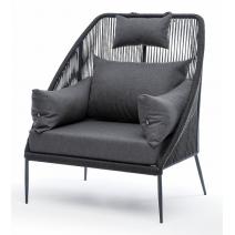  "Мадрид" кресло плетеное из роупа, каркас алюминий темно-серый (RAL7024) муар, роуп темно-серый круглый, ткань темно-серая 027, фото 1 