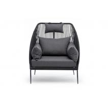  "Мадрид" кресло плетеное из роупа, каркас алюминий темно-серый (RAL7024) муар, роуп темно-серый круглый, ткань темно-серая 027, фото 2 