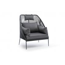  "Мадрид" кресло плетеное из роупа, каркас алюминий темно-серый (RAL7024) муар, роуп темно-серый круглый, ткань темно-серая 027, фото 3 