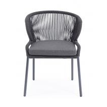  "Милан" стул плетеный из роупа, каркас алюминий темно-серый (RAL7024) муар, роуп темно-серый круглый, ткань темно-серая 027, фото 2 