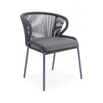  "Милан" стул плетеный из роупа, каркас алюминий темно-серый (RAL7024) муар, роуп темно-серый круглый, ткань темно-серая 027, фото 3 
