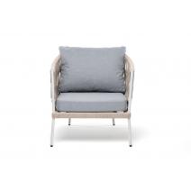  "Диего" кресло плетеное из роупа, каркас алюминий светло-серый (RAL7035) муар, роуп бежевый круглый, ткань светло-серая, фото 2 