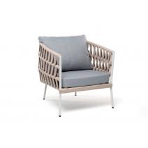  "Диего" кресло плетеное из роупа, каркас алюминий светло-серый (RAL7035) муар, роуп бежевый круглый, ткань светло-серая, фото 3 