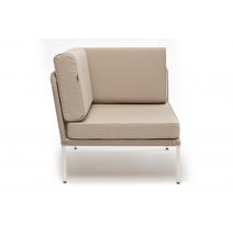  "Канны" угловой модуль плетеный из роупа, каркас алюминий белый муар, роуп бежевый круглый, ткань бежевая 15052, фото 2 