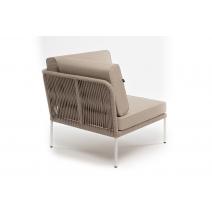  "Канны" угловой модуль плетеный из роупа, каркас алюминий белый муар, роуп бежевый круглый, ткань бежевая 15052, фото 3 